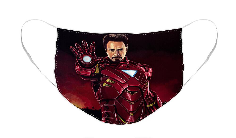 Iron Man Face Mask featuring the painting Robert Downey Jr. as Iron Man by Paul Meijering