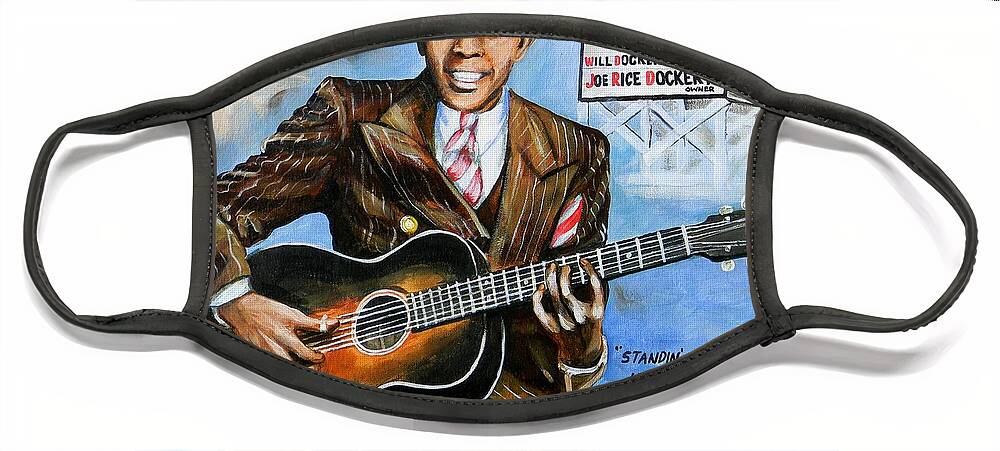 Robert Johnson Face Mask featuring the painting Robert Johnson Mississippi Delta Blues by Karl Wagner