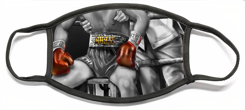 Roberto Duran Face Mask featuring the painting Roberto Red Gloves of Gray by Reggie Duffie