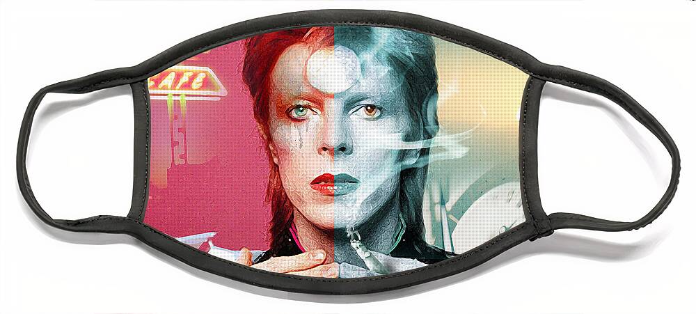 David Bowie Face Mask featuring the digital art Rock and Roll Suicide by Mal Bray
