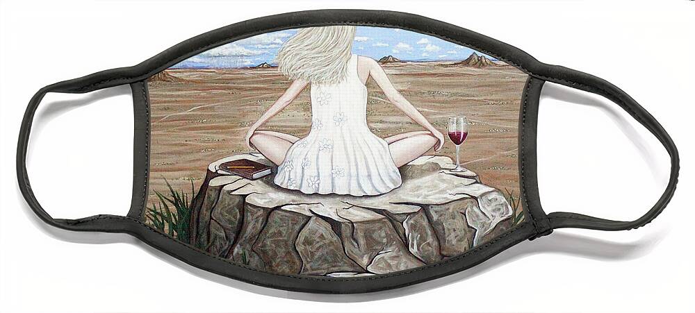 Wine Face Mask featuring the painting Rock With A View by Lance Headlee