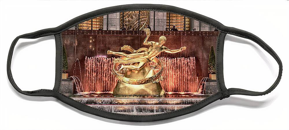 Rockefeller Center Face Mask featuring the photograph Rockefeller Center by Alison Frank