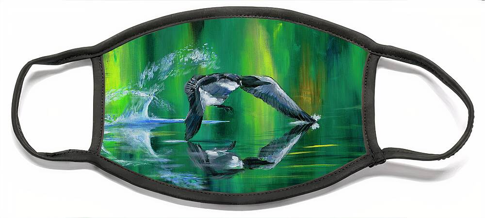 Loons Face Mask featuring the painting Rocket Feathers by Joe Baltich