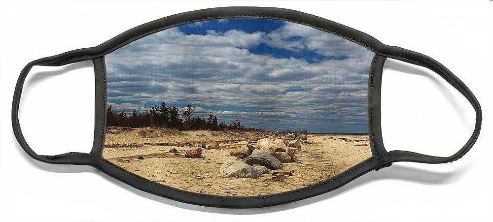 Long Island Face Mask featuring the photograph Clouds and Rocks by Karen Silvestri
