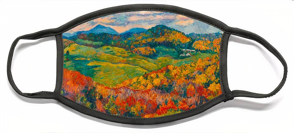 Rocky Knob Face Mask featuring the painting Rocky Knob in Fall by Kendall Kessler