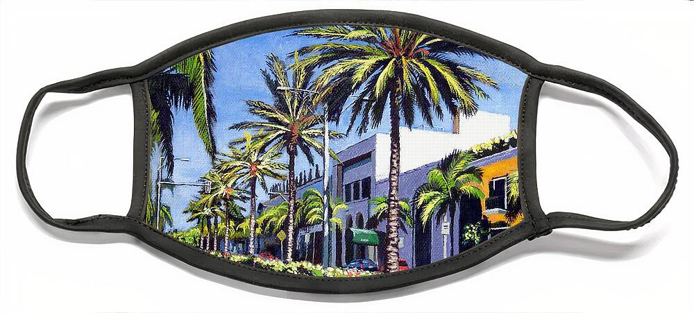 Rodeo Drive Face Mask featuring the painting Rodeo Drive - Beverly Hills, California by Christine Hopkins
