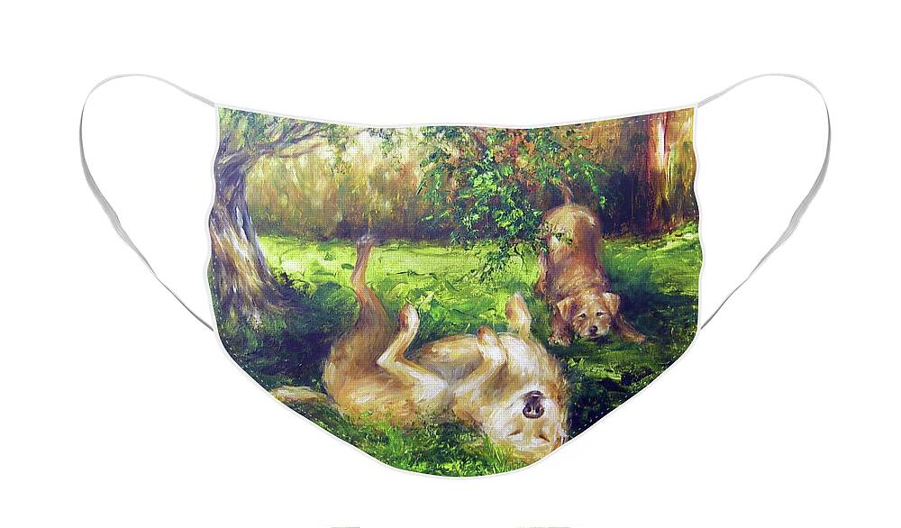 Dogs Face Mask featuring the painting Roll With It by Dina Dargo