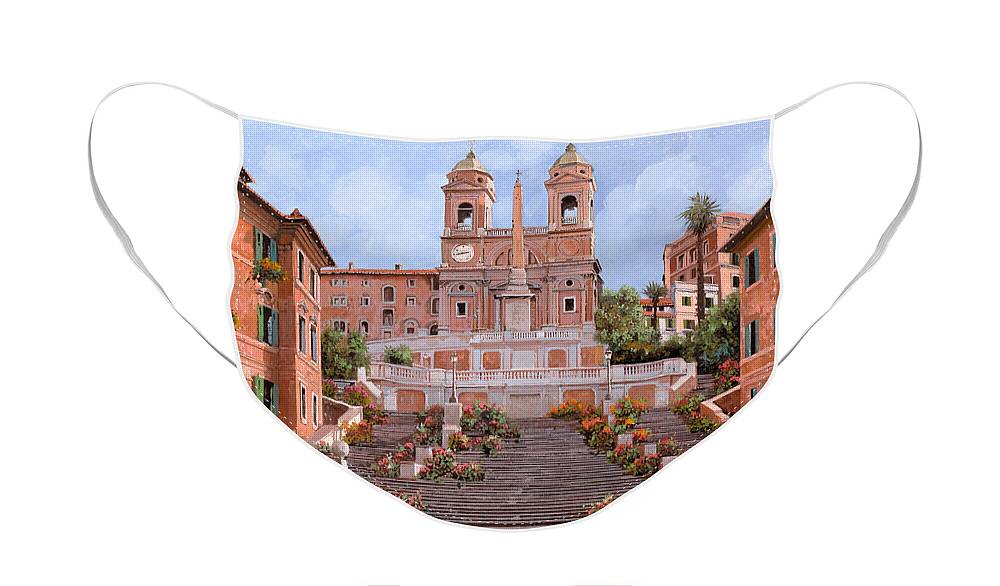 Rome Face Mask featuring the painting Rome-Piazza di Spagna by Guido Borelli