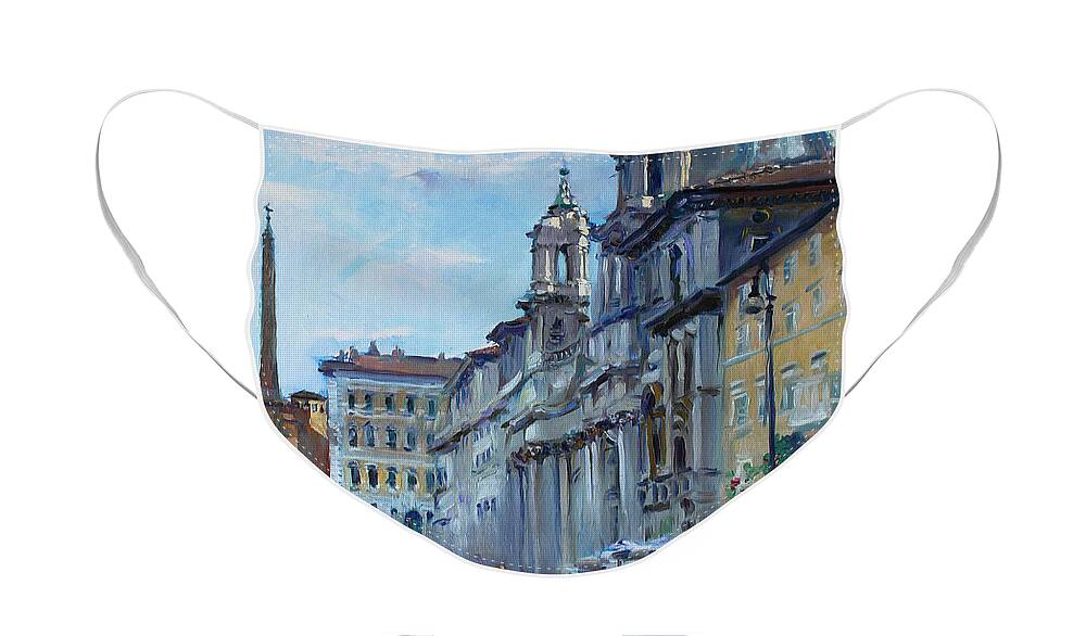 Italy Face Mask featuring the painting Rome Piazza Navona by Ylli Haruni