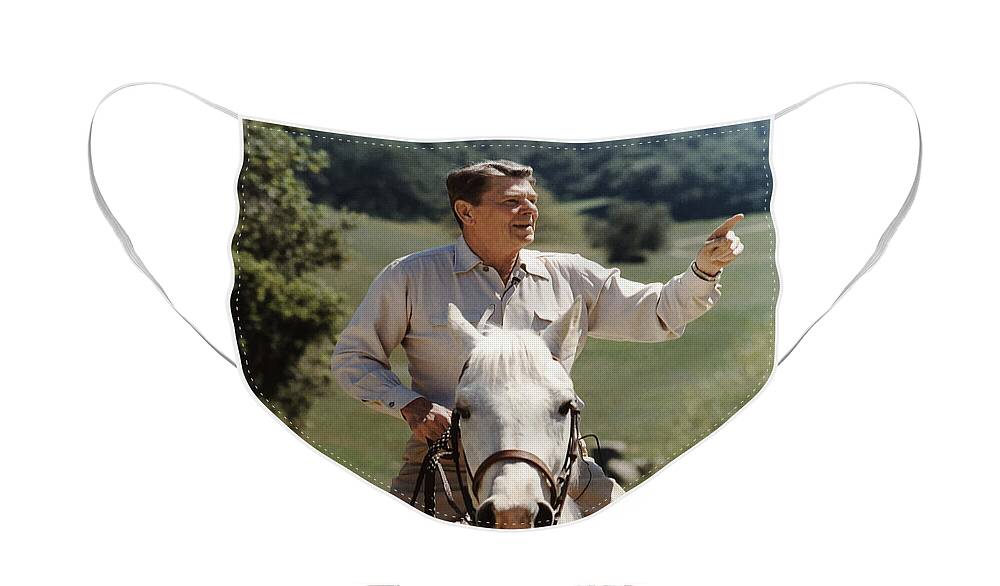 Ronald Reagan Face Mask featuring the photograph Ronald Reagan On Horseback by War Is Hell Store