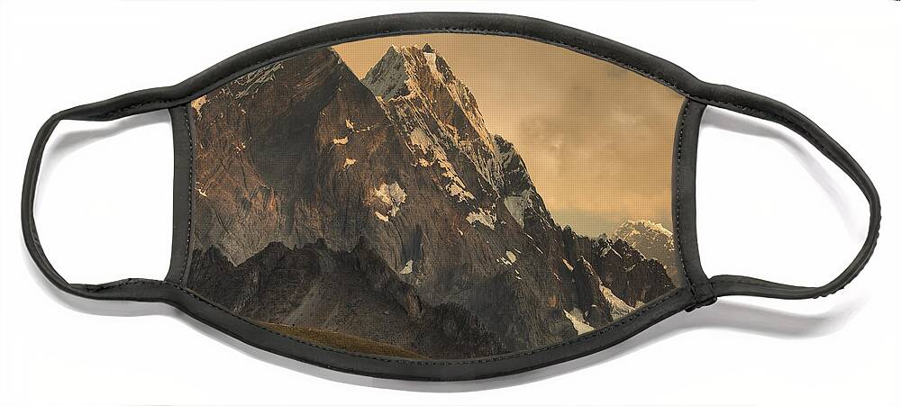 00498195 Face Mask featuring the photograph Rondoy Peak 5870m At Sunset by Colin Monteath