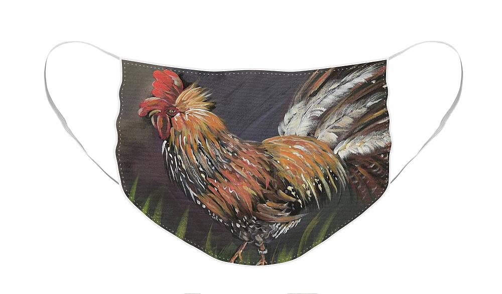 Rooster Face Mask featuring the painting Rooster - Moby - Chicken by Jan Dappen