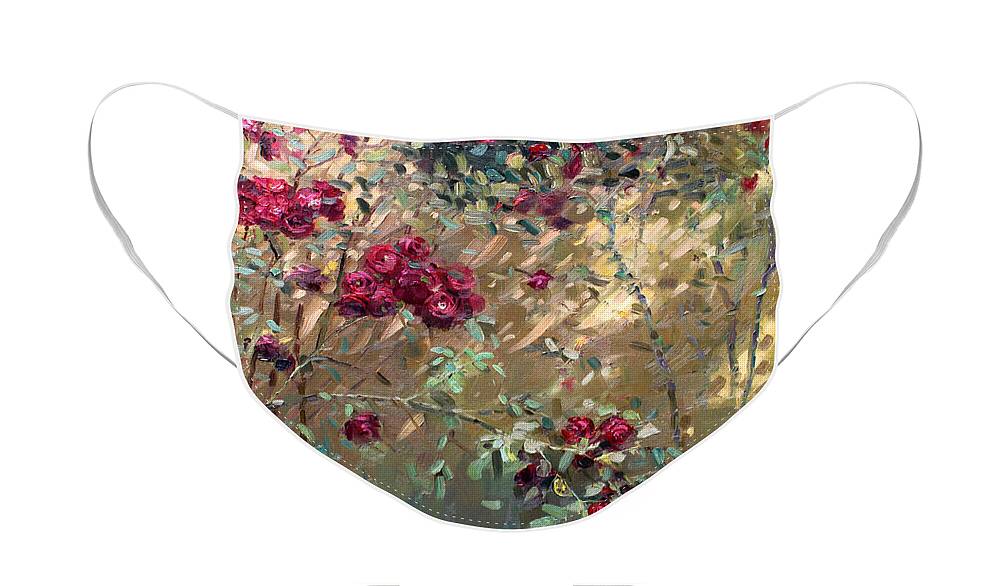 Roses Face Mask featuring the painting Roses are Red by Ylli Haruni