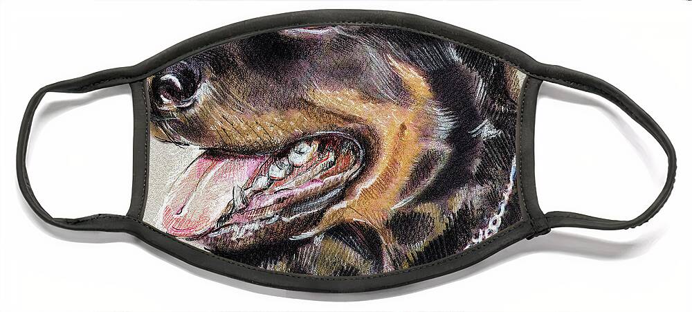 Rottweiler Face Mask featuring the drawing Rottweiler Portrait by Daliana Pacuraru