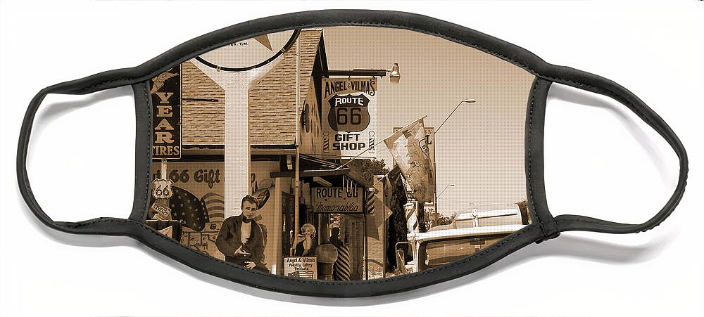 Big Star Sign Face Mask featuring the photograph Route 66 - Angel and Vilma's by Mike McGlothlen