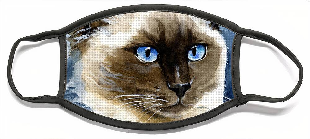 Cat Face Mask featuring the painting Roxy - Ragdoll Cat Portrait by Dora Hathazi Mendes