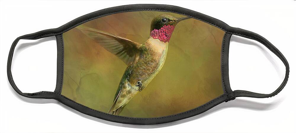 Ruby Throated Hummingbird Face Mask featuring the photograph Ruby throated Hummingbird Inflight by Sandi OReilly