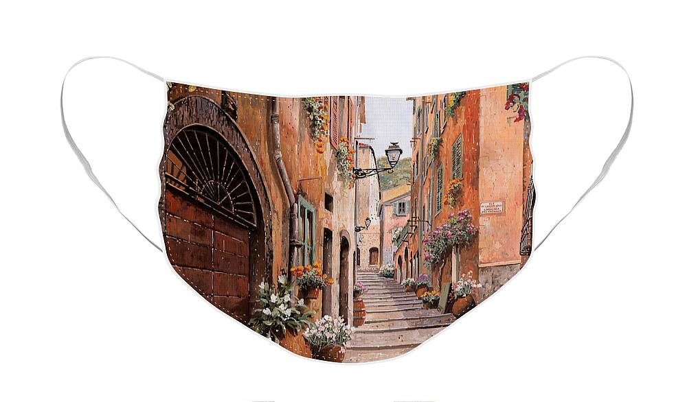 Rue Face Mask featuring the painting rue Malonat in Nice by Guido Borelli