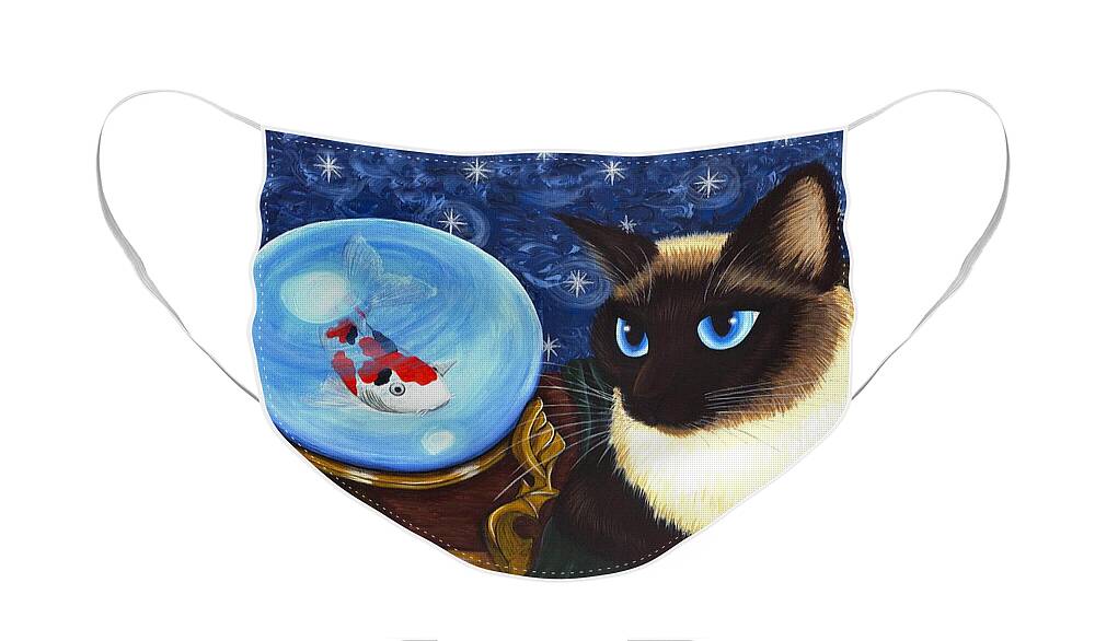 Siamese Cat Face Mask featuring the painting Rue Rue's Fortune - Siamese Cat Koi by Carrie Hawks