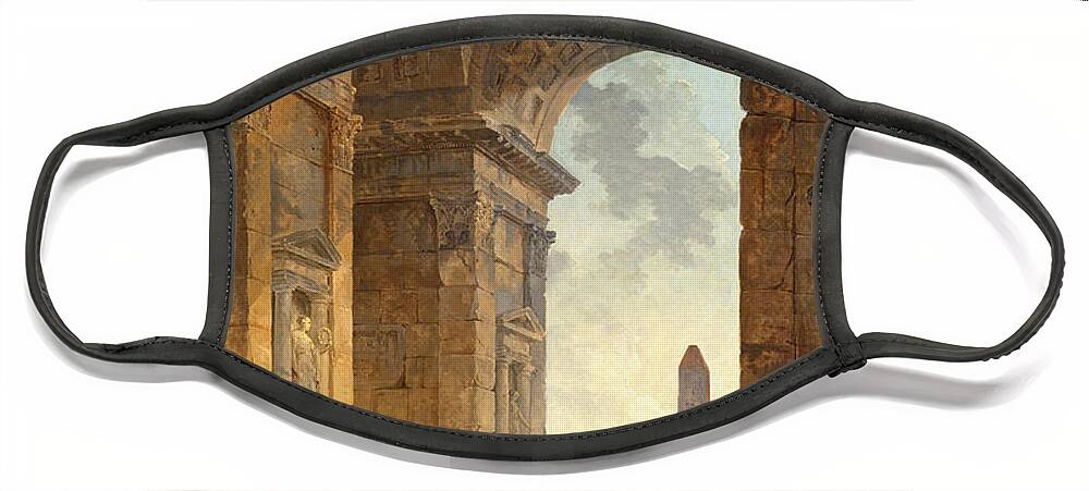 Hubert Robert Face Mask featuring the painting Ruins with an Obelisk in the Distance  by Hubert Robert