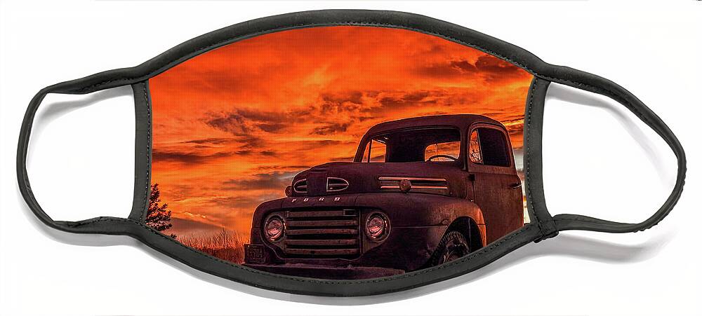 1948 Face Mask featuring the photograph Rusty Truck Sunset by Dawn Key