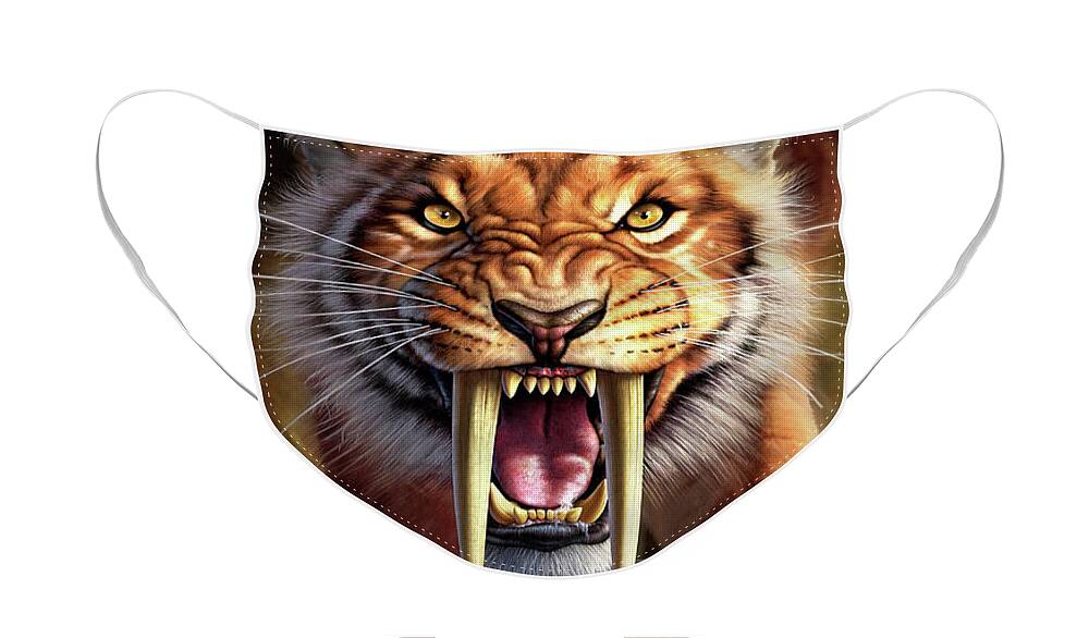 Sabertooth Face Mask featuring the digital art Sabertooth by Jerry LoFaro