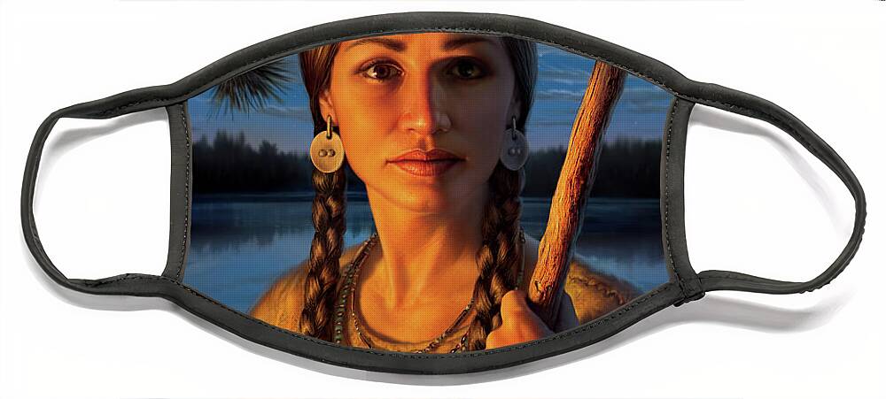 Sacagawea Face Mask featuring the digital art Sacagawea by Mark Fredrickson