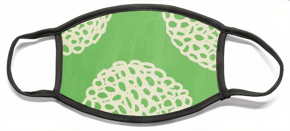 Sagegreen White Doodle Painting Abstract Ball Poof pottery Barn Style crate And Barrel Style west Elm Style ikea Style Pattern Dandelion Face Mask featuring the painting Sage Garden Bloom by Linda Woods