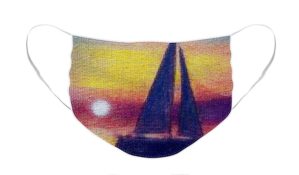 Landscape Face Mask featuring the pastel Sail Away by Cara Frafjord