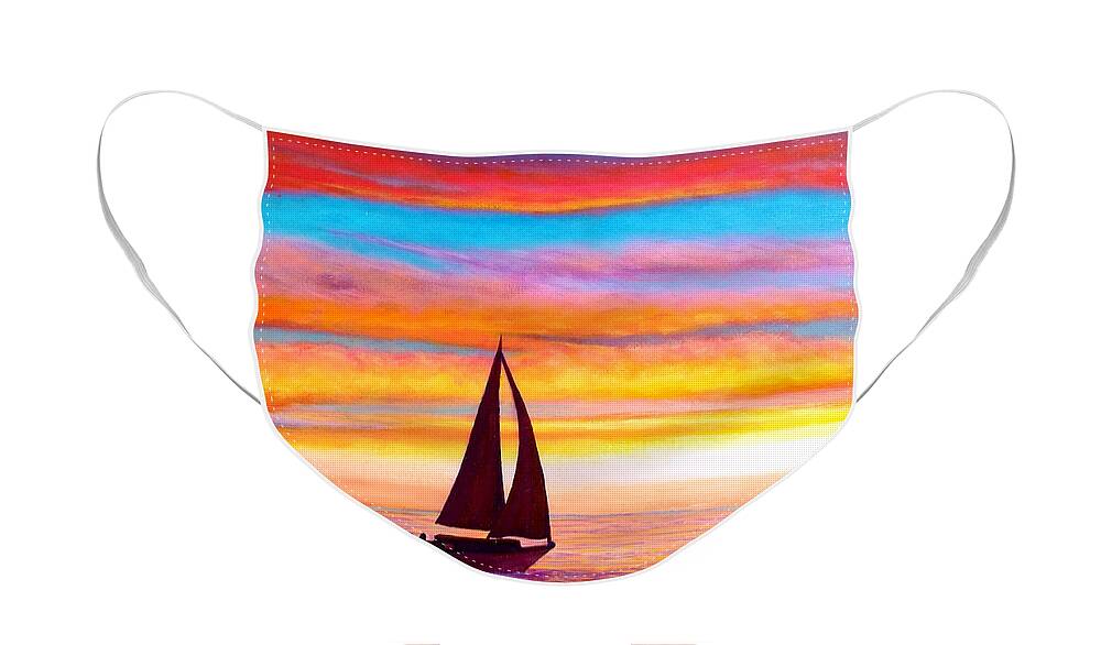 Waterscape Face Mask featuring the painting Sailboat at Sunset by Sarah Irland
