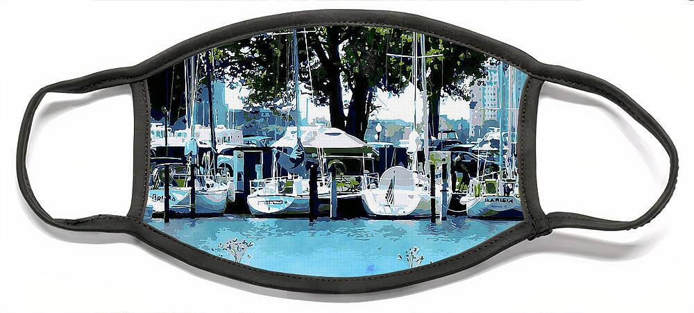 Detroit Yacht Club Face Mask featuring the digital art Sailboats At Belle Isle by Phil Perkins