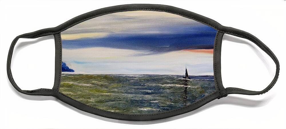 Sailboat Face Mask featuring the painting Sailing at dusk by Marilyn McNish