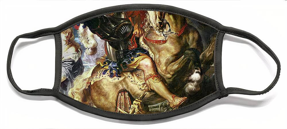 Rubens Face Mask featuring the painting Saint George and the Dragon by Peter Paul Rubens