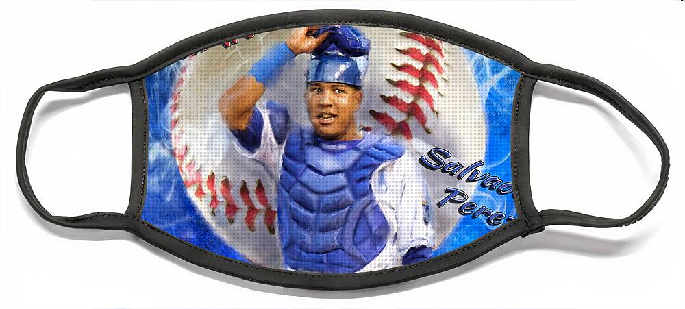 Salvie Face Mask featuring the painting Salvador Perez 2015 World Series MVP by Colleen Taylor