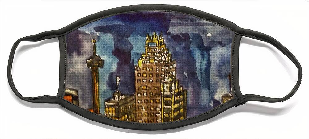 Aceo Face Mask featuring the painting San Antonio at Night #2 by Angela Weddle