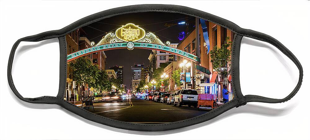 Gaslamp Quarter Face Mask featuring the photograph San Diego Gaslamp Quarter at Night by David Levin