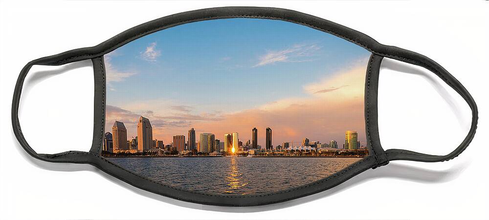 Clouds Face Mask featuring the photograph San Diego Skyline Reflections by David Levin