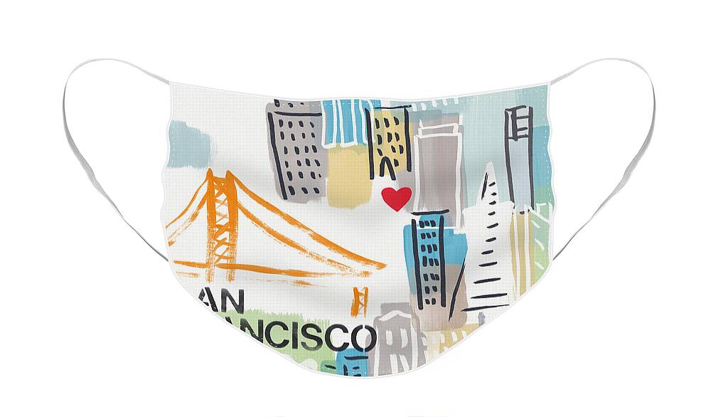 San Francisco Face Mask featuring the painting San Francisco Cityscape- Art by Linda Woods by Linda Woods