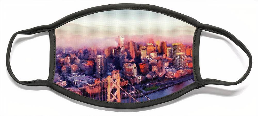 San Francisco Night Face Mask featuring the painting San Francisco, Panorama - 03 by AM FineArtPrints
