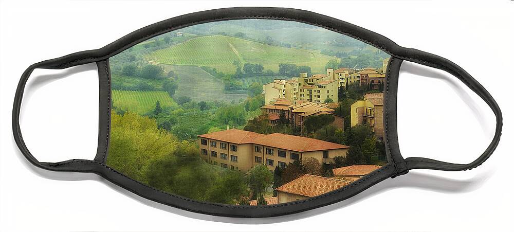 Tuscany Face Mask featuring the photograph San Gimignano Vista by Peggy Dietz