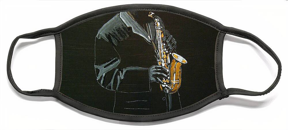 Sax Face Mask featuring the painting Sax Player by Richard Le Page