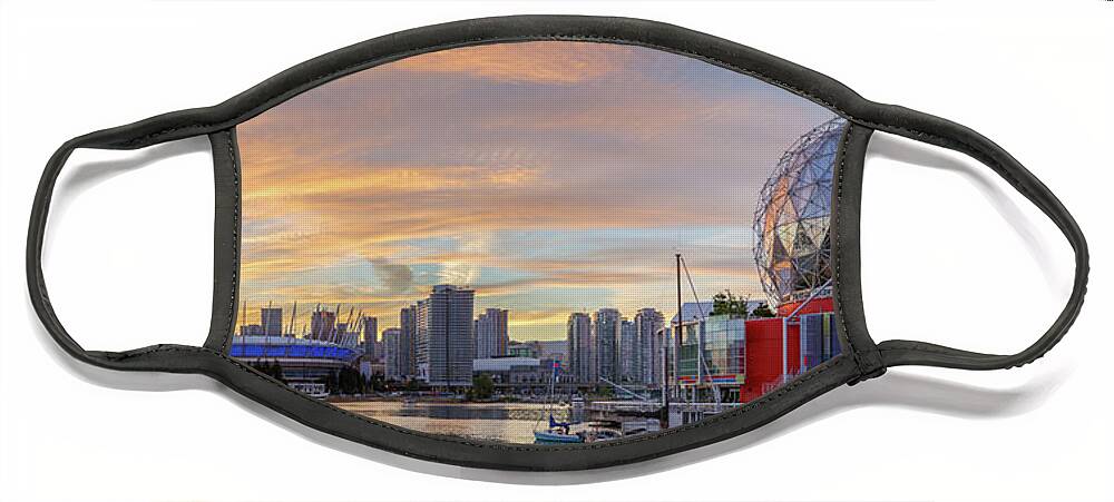 Canada Face Mask featuring the photograph Science World and BC Place Stadium at Sunset. Vancouver, BC by Rick Deacon