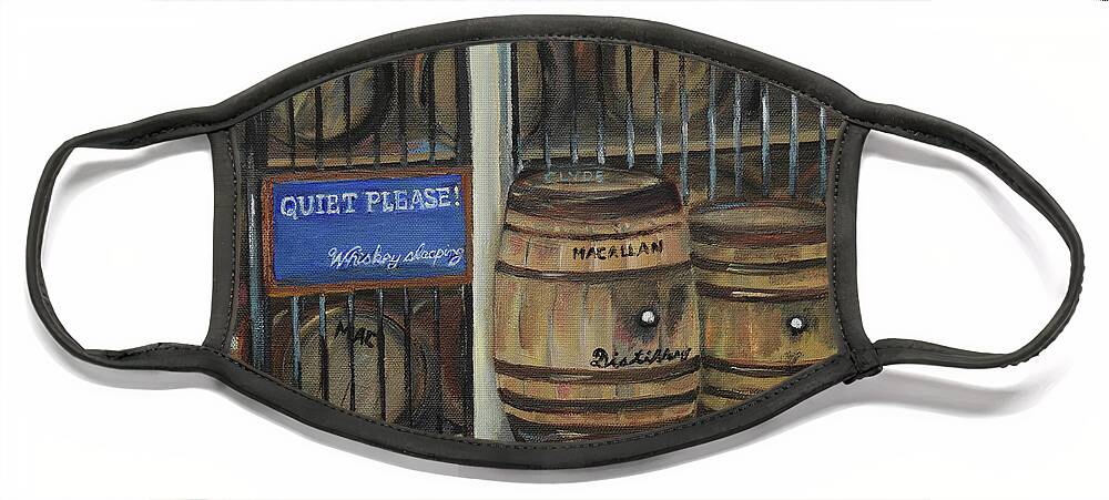 Scotch Whiskey Face Mask featuring the painting Scotch Whiskey - Barrels - Macallan by Jan Dappen