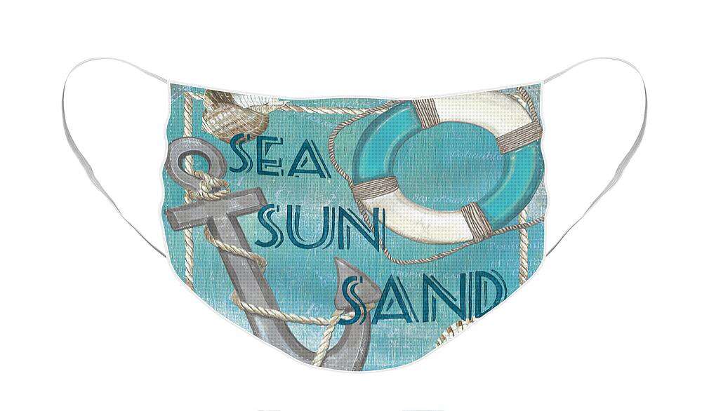 Sun Face Mask featuring the painting Sea Sun Sand by Debbie DeWitt