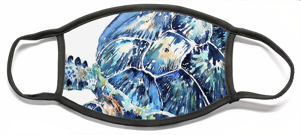 Sea Turtle Face Mask featuring the painting Sea Turtle 8 - Square by Claudia Hafner