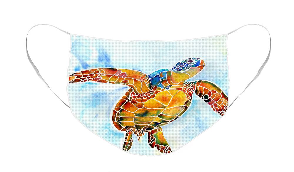 Sea Turtle Face Mask featuring the painting Sea Turtle Gentle Giant by Jo Lynch