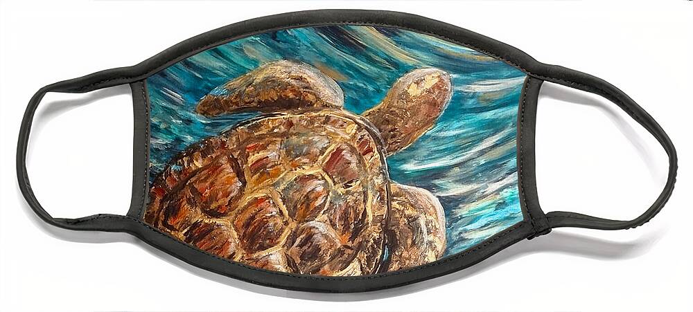 Sea Face Mask featuring the painting Sea Turtle Wave Guam by Michelle Pier
