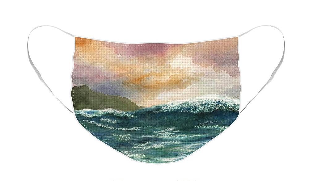 Sea Face Mask featuring the painting Sea View 264 by Lucie Dumas