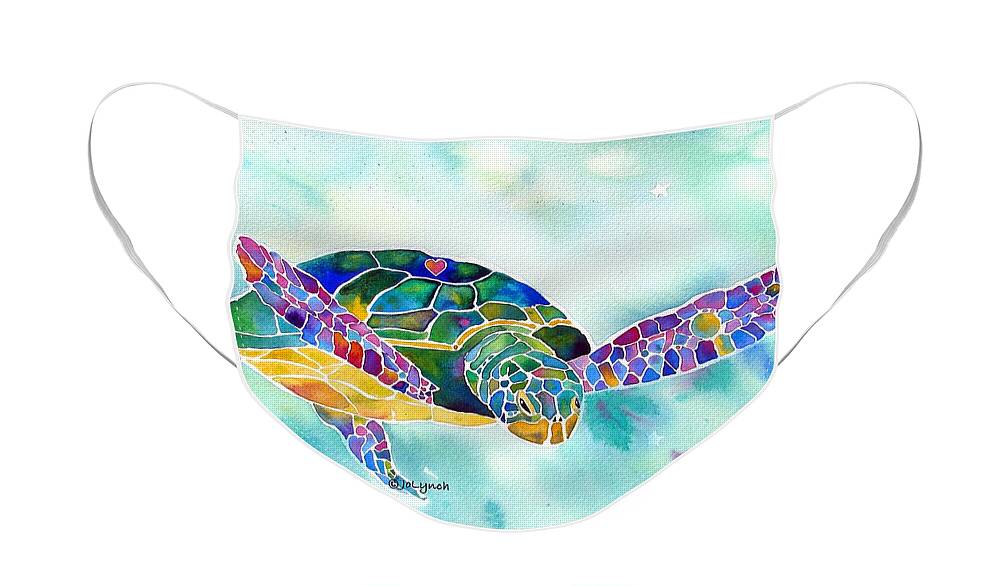  Sea Turtle Paintings Face Mask featuring the painting Sea Weed Sea Turtle by Jo Lynch