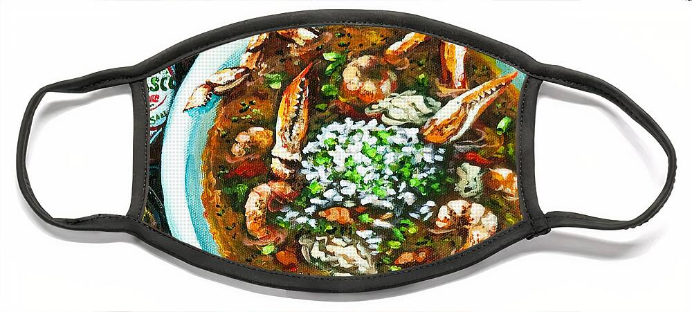 New Orleans Food Face Mask featuring the painting Seafood Gumbo by Dianne Parks